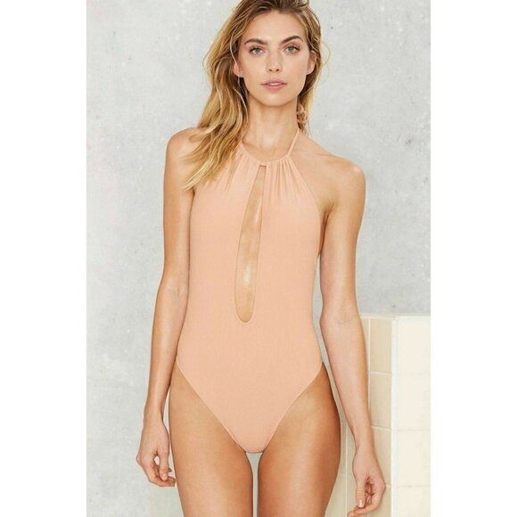 Nasty Gal Other - Nasty Gal Womens Nude Ribbed Bohemian Rhapsody Halter Swimsuit Size XS $78